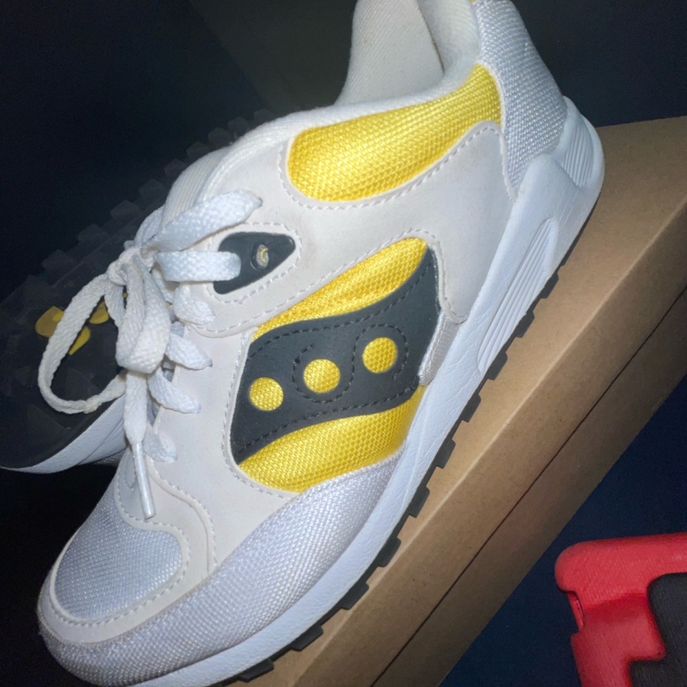 Saucony yellow and blue sneakers